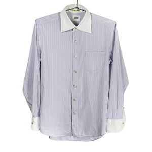 TAKEo KIKUCHI Men's Dress Shirt Long Sleeve Lavender Striped Collar Cuffs Size 2